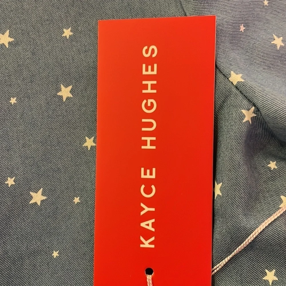 Kayce Hughes Girls 3/4 sleeve star shirt. Chambray